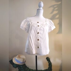 NWt J. Crew x Point Sur~ White Puff Sleeve Smocked Blouse